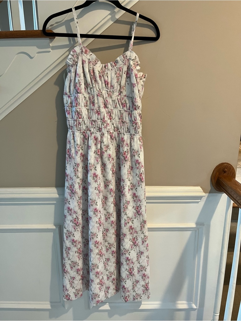 White Floral Smocked Sundress with Pink Accents